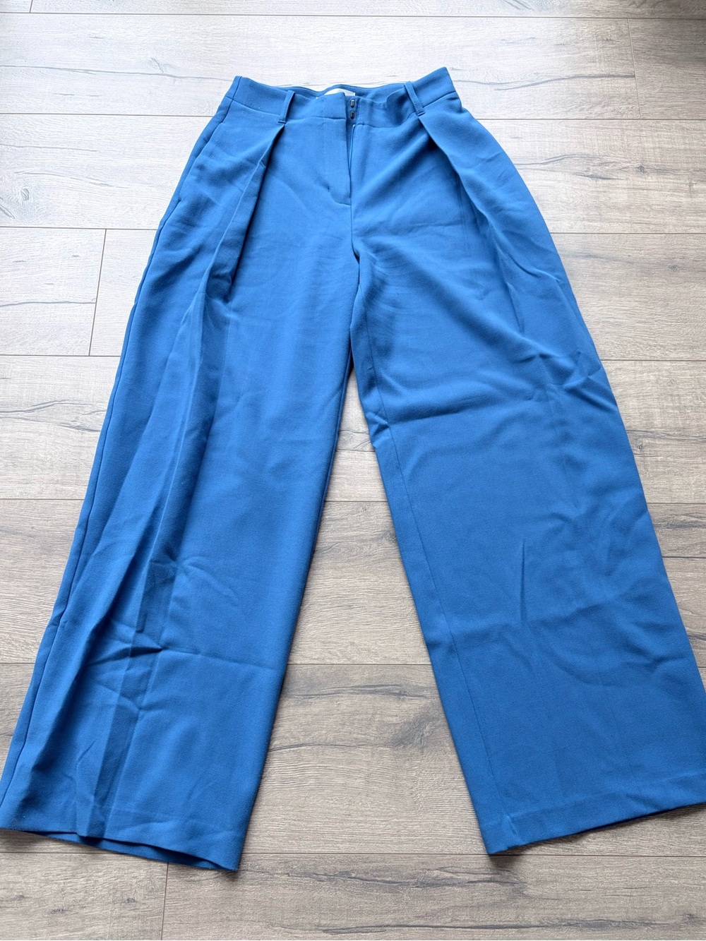 OAK + FORT Wide-Leg Pleated Pants in Royal Blue